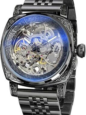 Men’s Square Skeleton Automatic Watch | Retro Mechanical Self-Wind